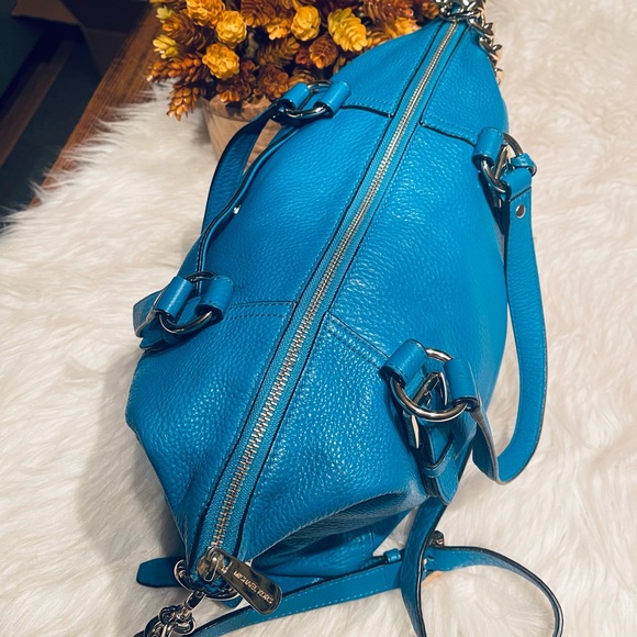 Michael Kors Tristan Blue Pebbled Leather Convertible Satchel - Picture 4 of 15